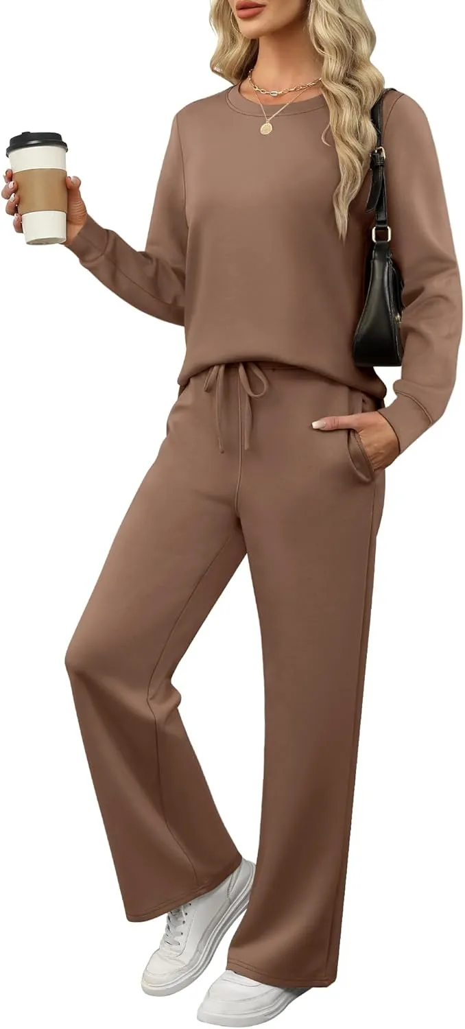 ANRABESS Women's 2 Piece Lounge Sets Casual Travel Outfits Wide Leg Tracksuit Sweatsuits Matching Set 2025 Fall Clothes