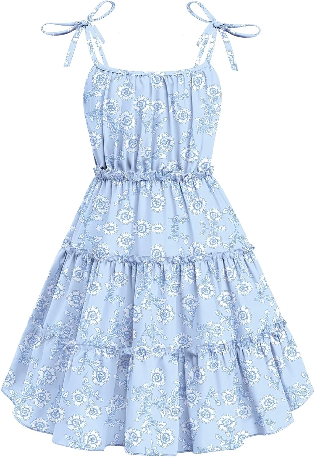 Arshiner Girls' Summer Sundress Boho Spaghetti Strap Ruffled Tiered Dresses Casual Midi Cami Dress