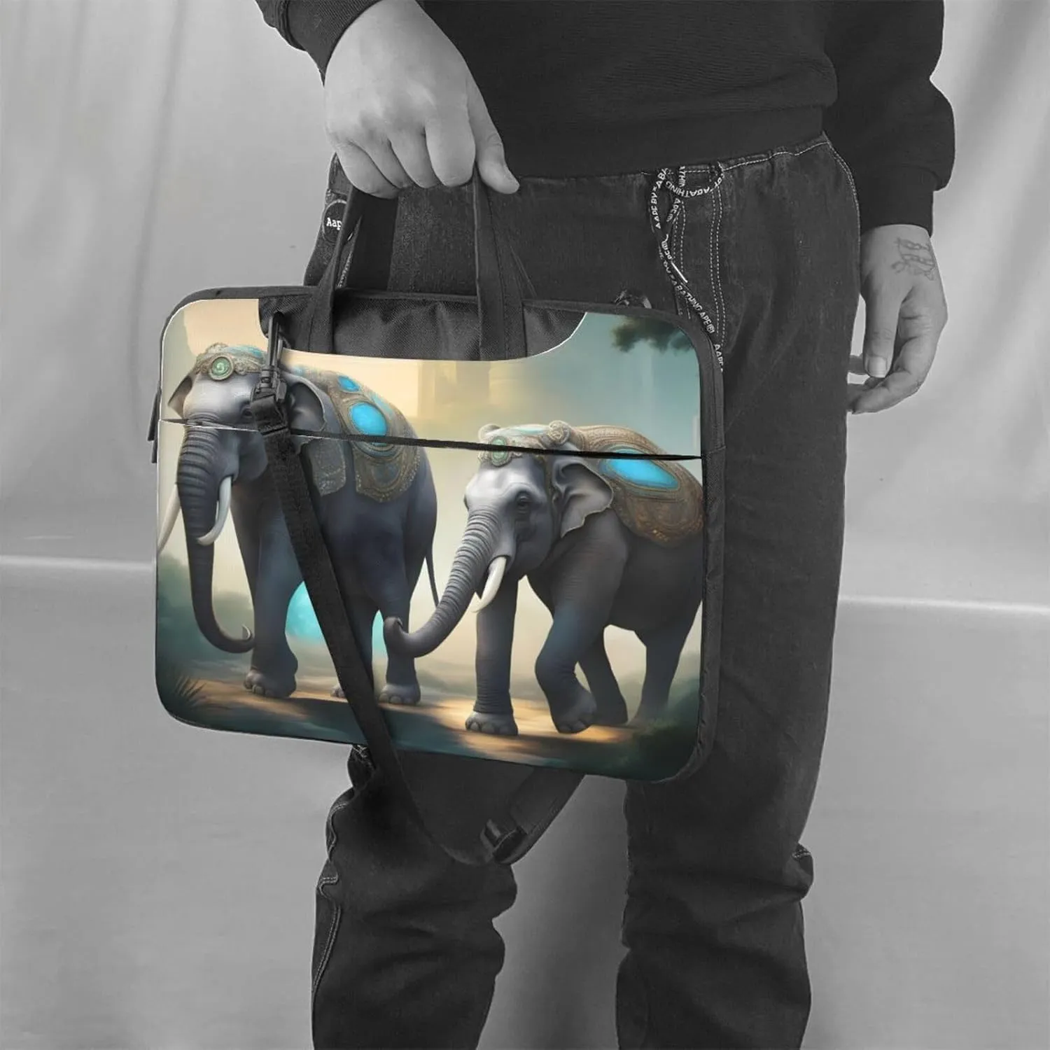 Asian Elephants pattern Fashionable and ultra-thin shoulder laptop bag Shockproof soft lining