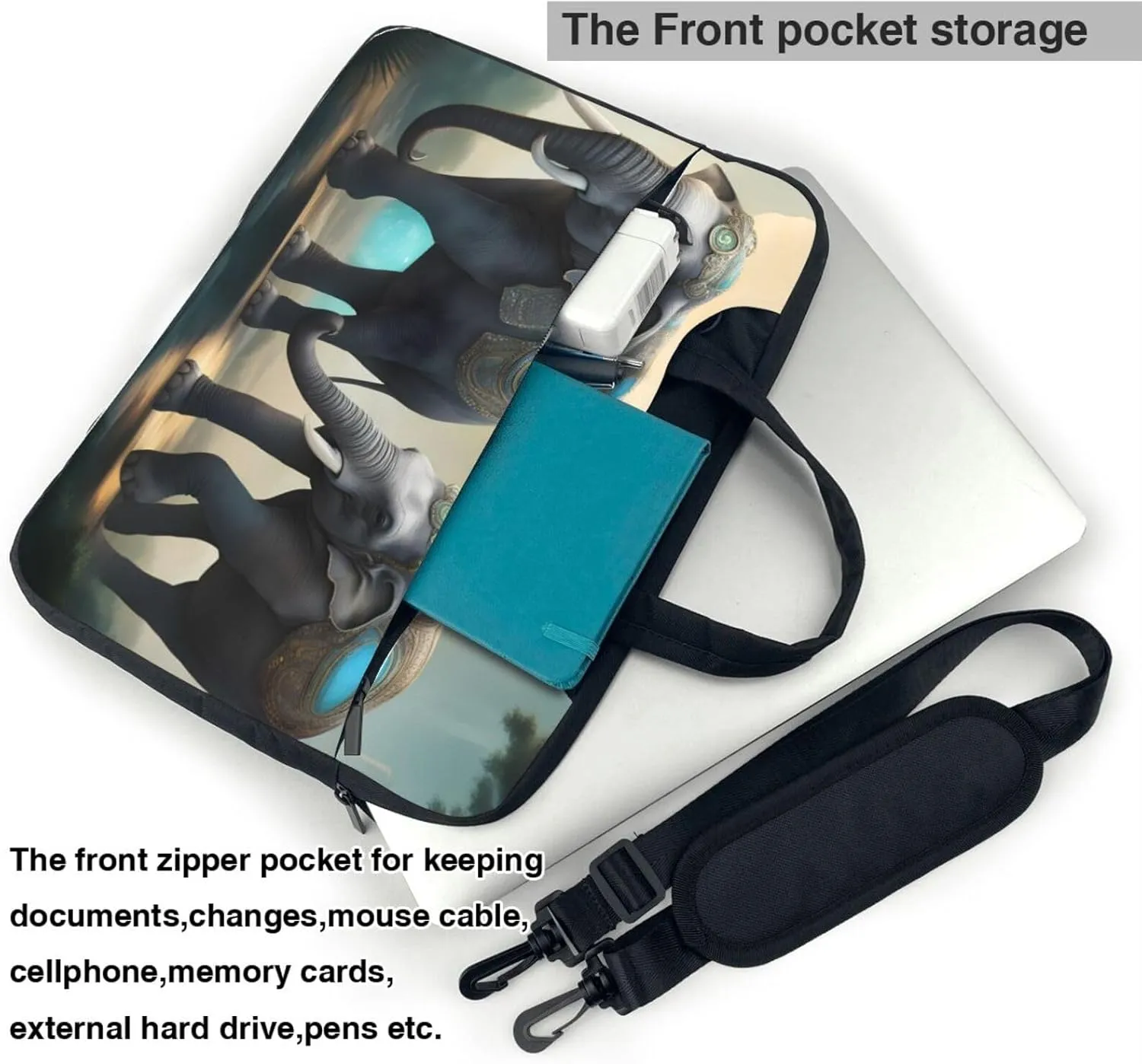 Asian Elephants pattern Fashionable and ultra-thin shoulder laptop bag Shockproof soft lining
