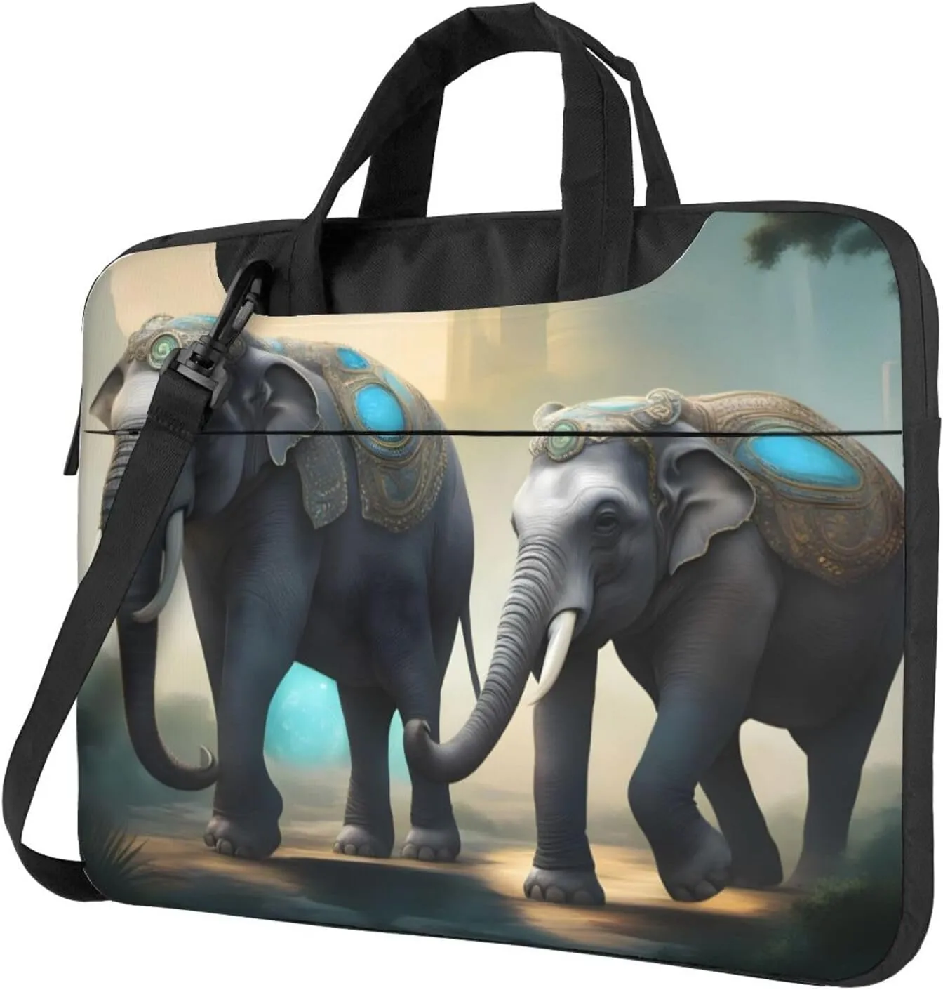 Asian Elephants pattern Fashionable and ultra-thin shoulder laptop bag Shockproof soft lining