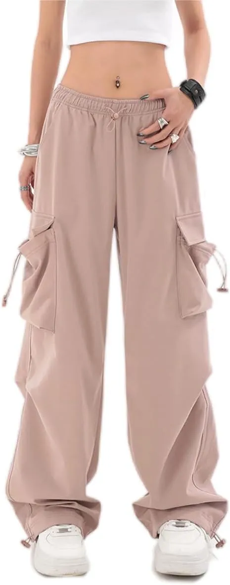 Baggy Parachute Pants for Womens Wide Leg Cargo Pants Y2k with Pockets Boyfriend Harajuku Streetwear Goth