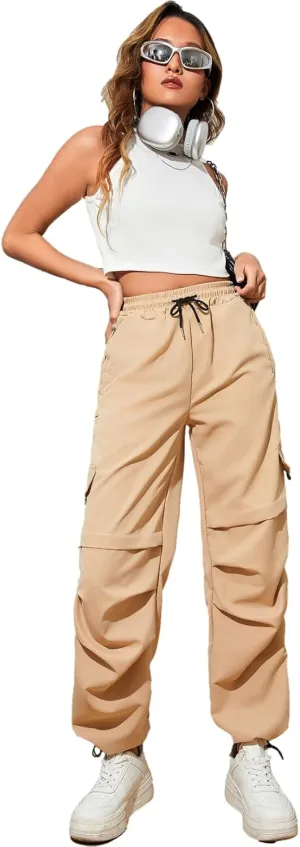 Baggy Parachute Pants for Womens Wide Leg Cargo Pants Y2k with Pockets Boyfriend Harajuku Streetwear Goth
