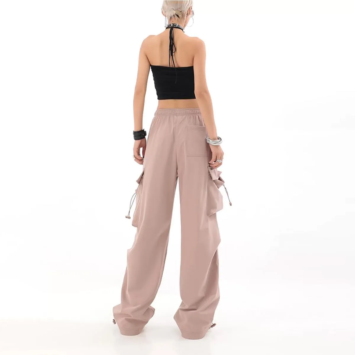 Baggy Parachute Pants for Womens Wide Leg Cargo Pants Y2k with Pockets Boyfriend Harajuku Streetwear Goth