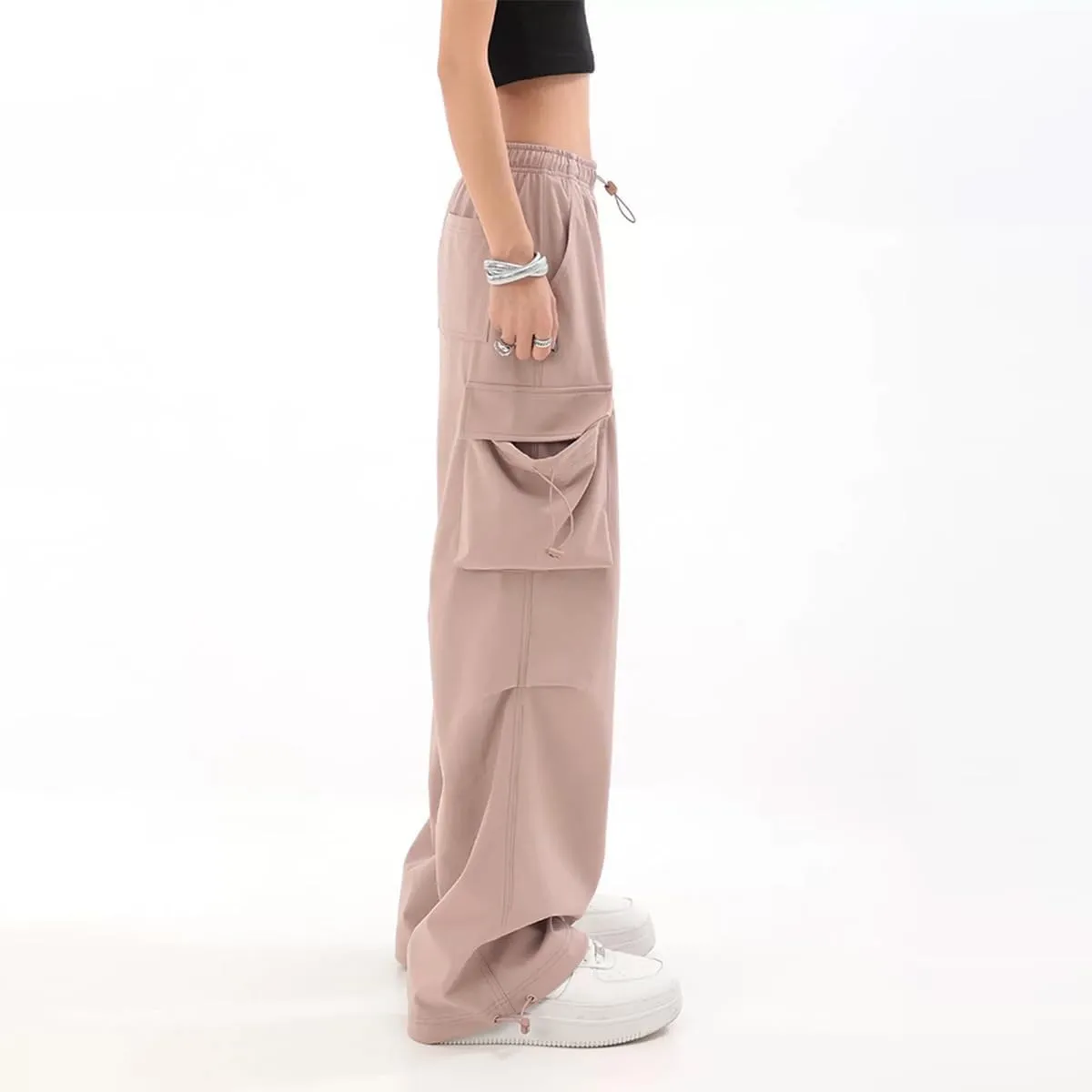 Baggy Parachute Pants for Womens Wide Leg Cargo Pants Y2k with Pockets Boyfriend Harajuku Streetwear Goth