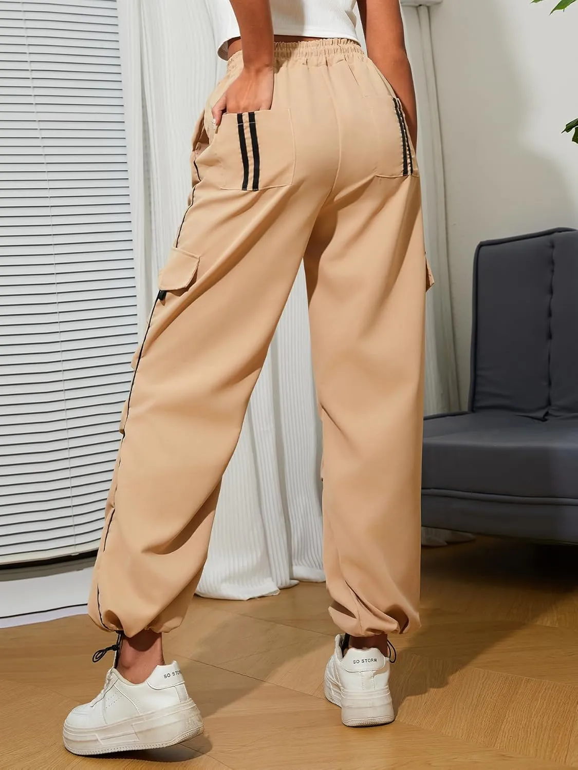 Baggy Parachute Pants for Womens Wide Leg Cargo Pants Y2k with Pockets Boyfriend Harajuku Streetwear Goth
