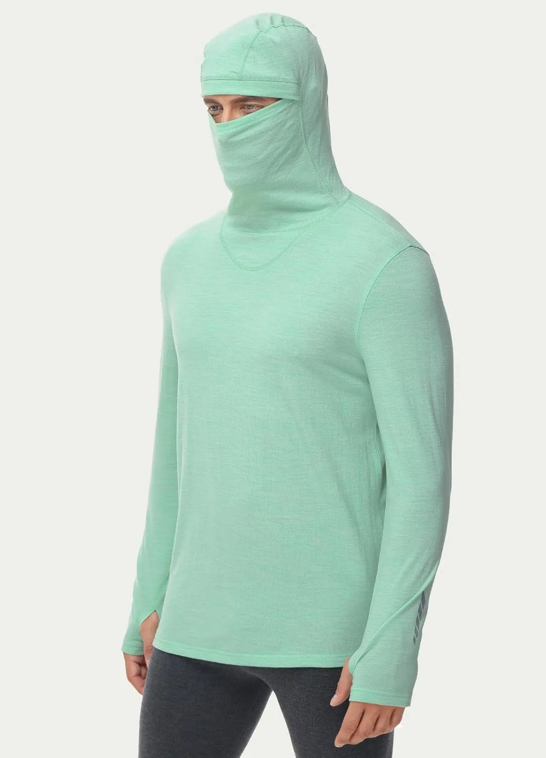 baleaf Men's 100% Merino Wool Base Layer Thermal Underwear Warm Insulating Undershirts with Balaclava Ski Snowboarding