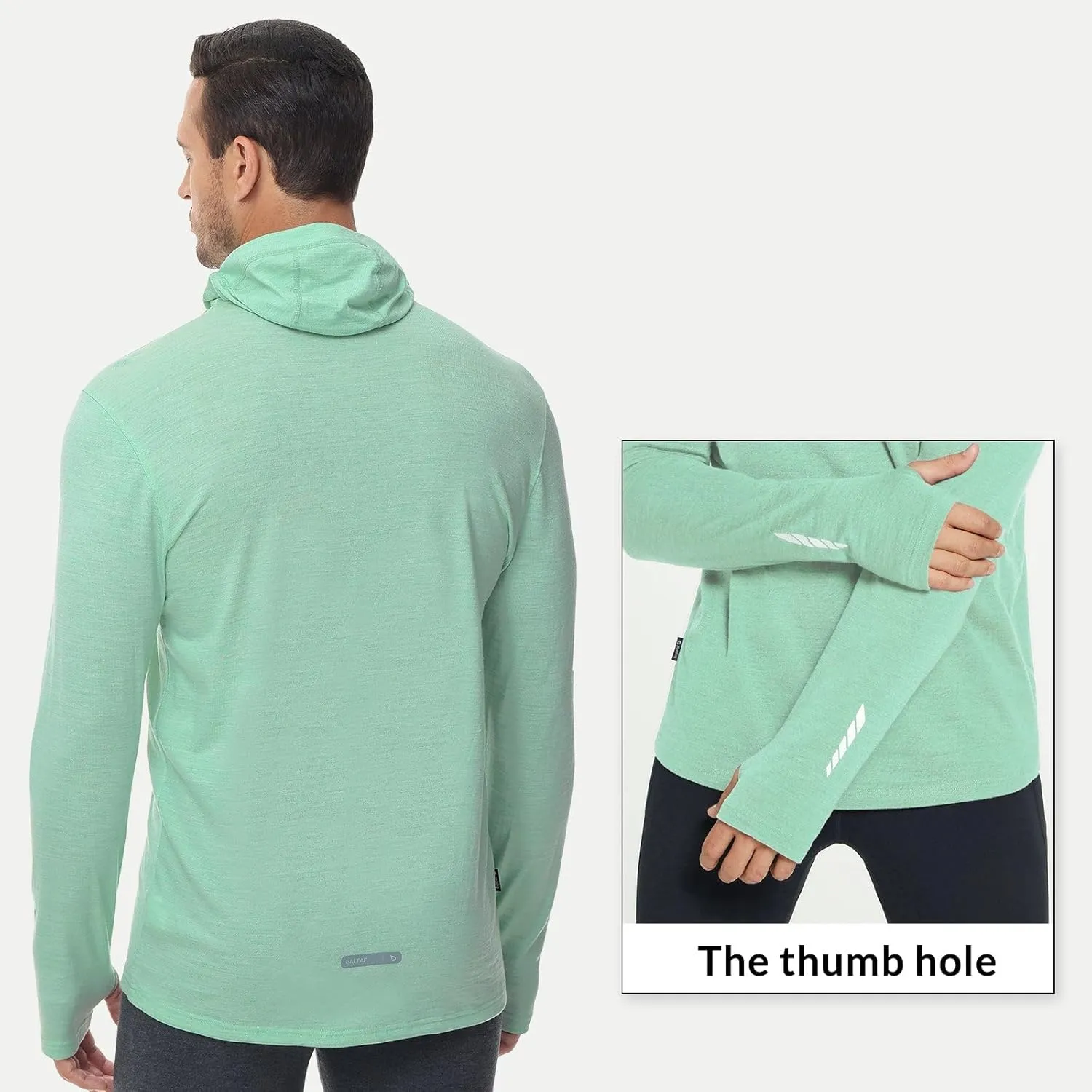 baleaf Men's 100% Merino Wool Base Layer Thermal Underwear Warm Insulating Undershirts with Balaclava Ski Snowboarding