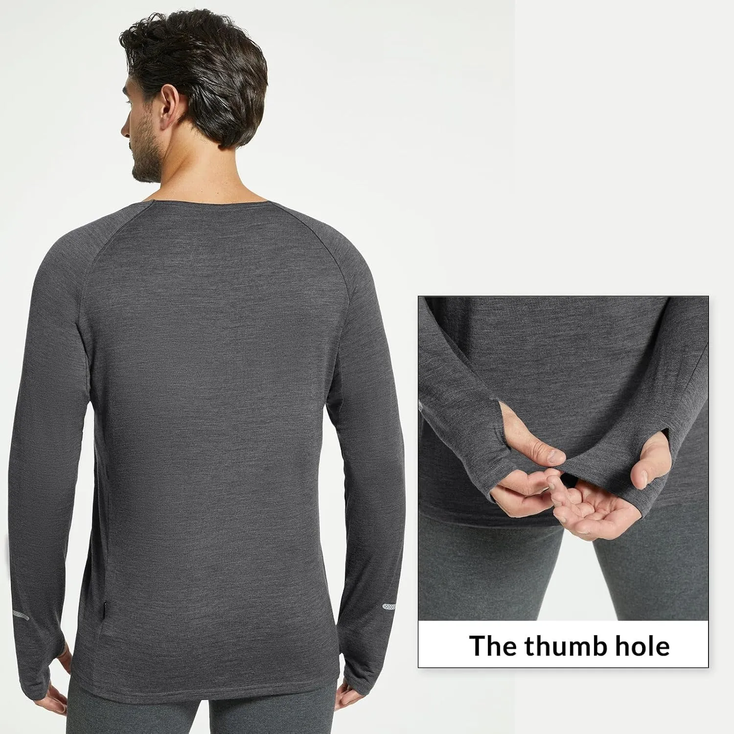 baleaf Men's 100% Merino Wool Base Layer Thermal Underwear Warm Insulating Undershirts with Balaclava Ski Snowboarding