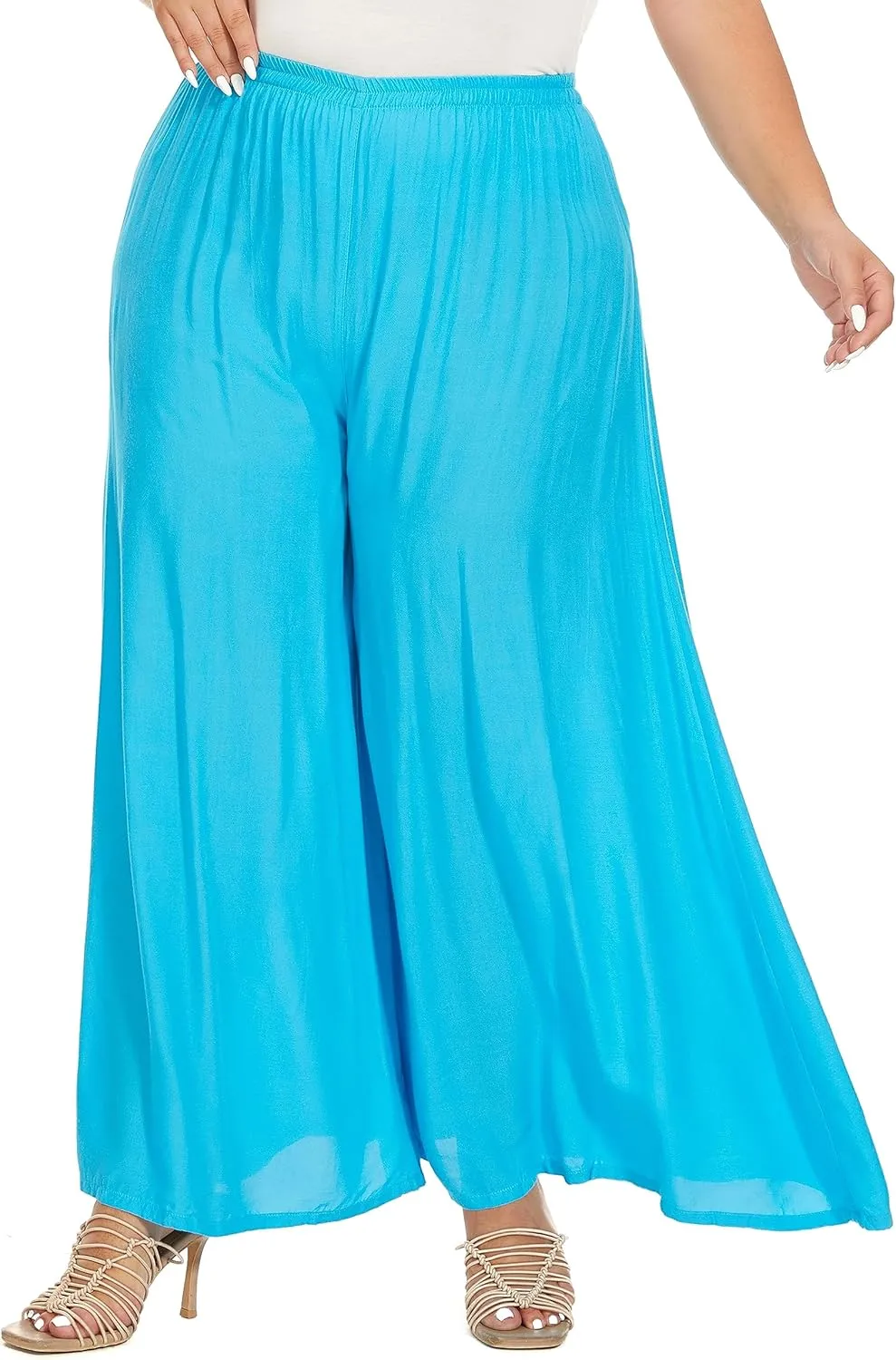 Beautybatik Solid Rayon Women Flowy Loose Palazzo Wide Leg Flare Pants Trouser Plus Size XL 1X 2X 3X