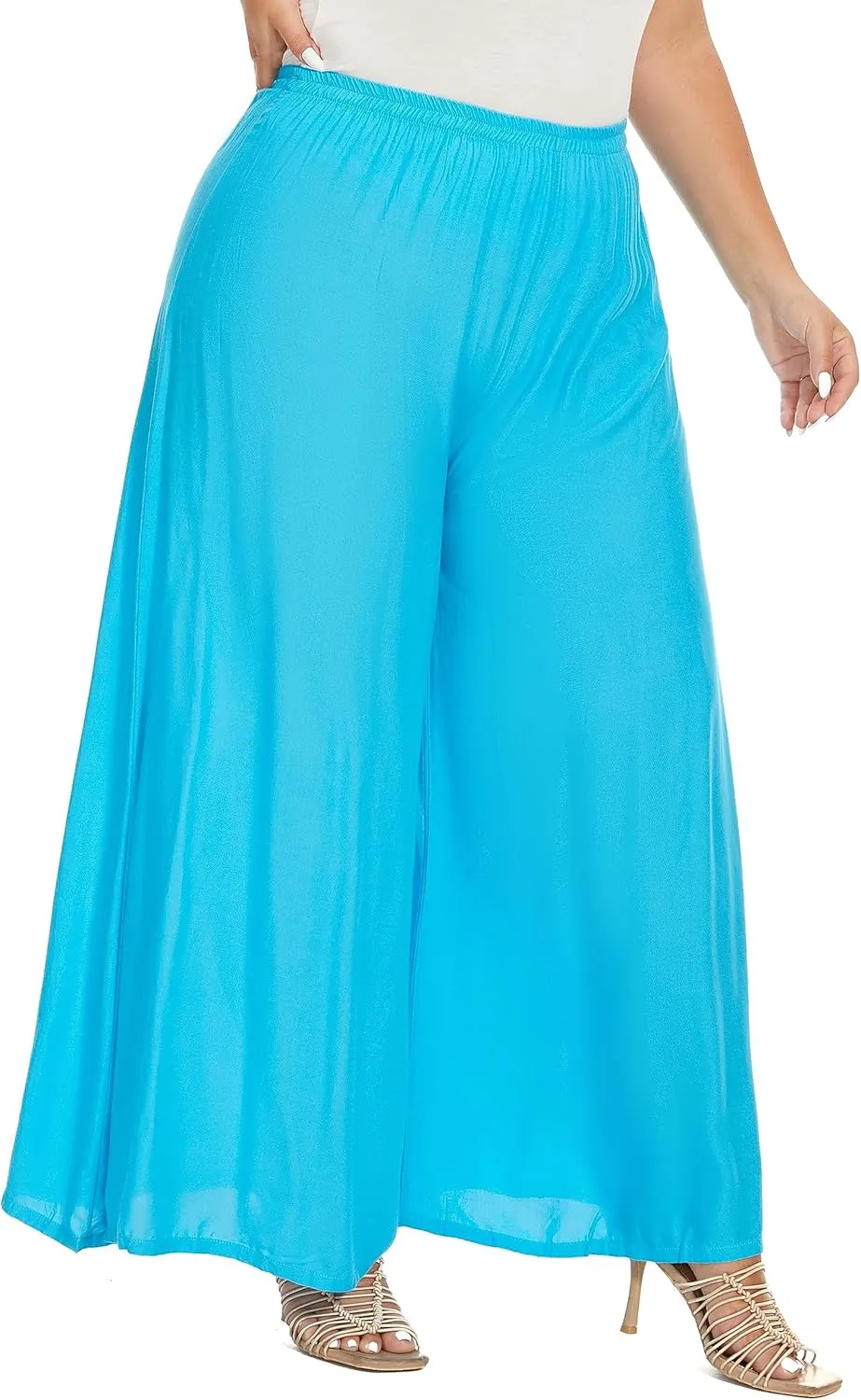 Beautybatik Solid Rayon Women Flowy Loose Palazzo Wide Leg Flare Pants Trouser Plus Size XL 1X 2X 3X