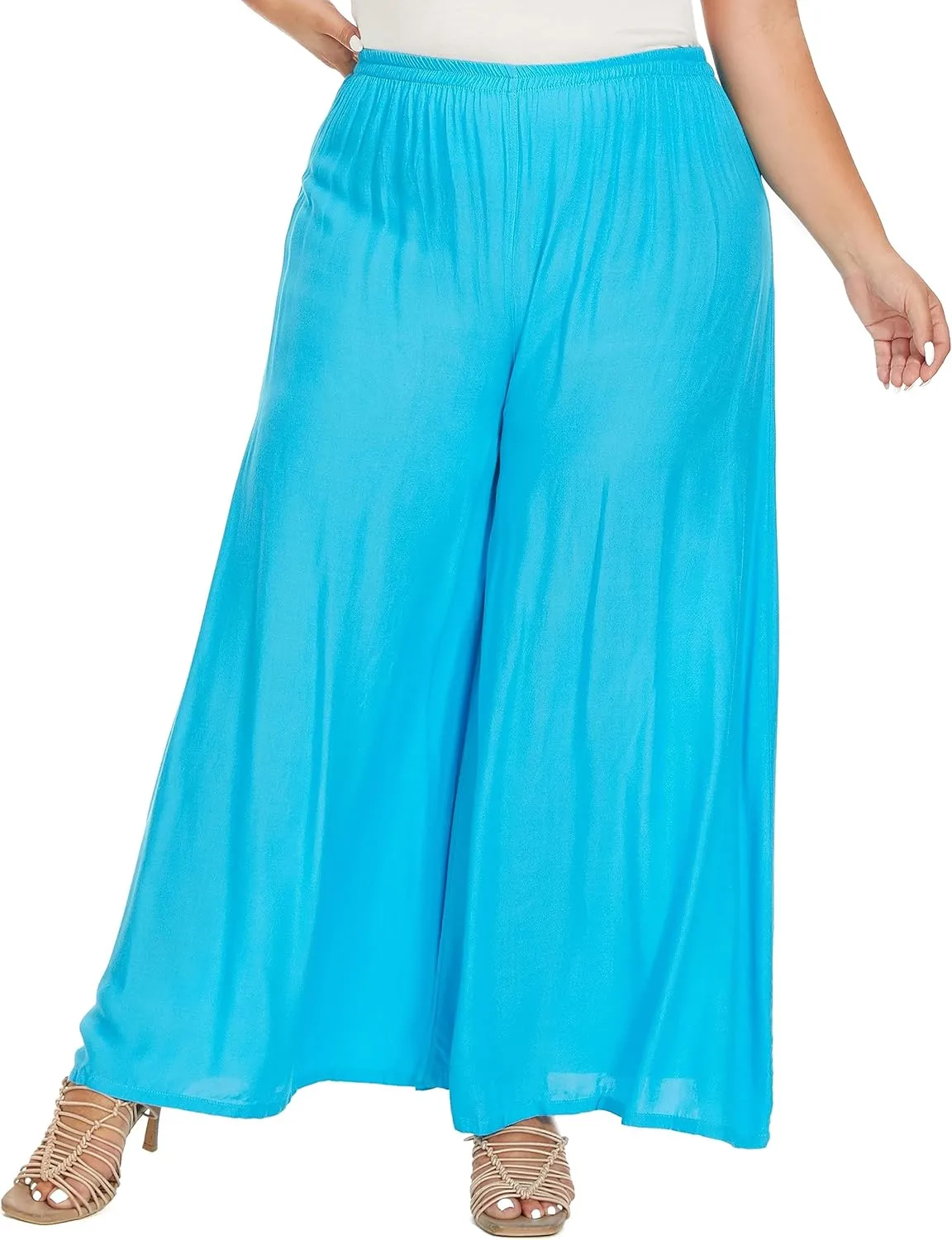 Beautybatik Solid Rayon Women Flowy Loose Palazzo Wide Leg Flare Pants Trouser Plus Size XL 1X 2X 3X