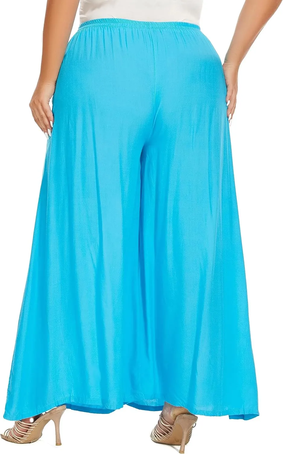 Beautybatik Solid Rayon Women Flowy Loose Palazzo Wide Leg Flare Pants Trouser Plus Size XL 1X 2X 3X