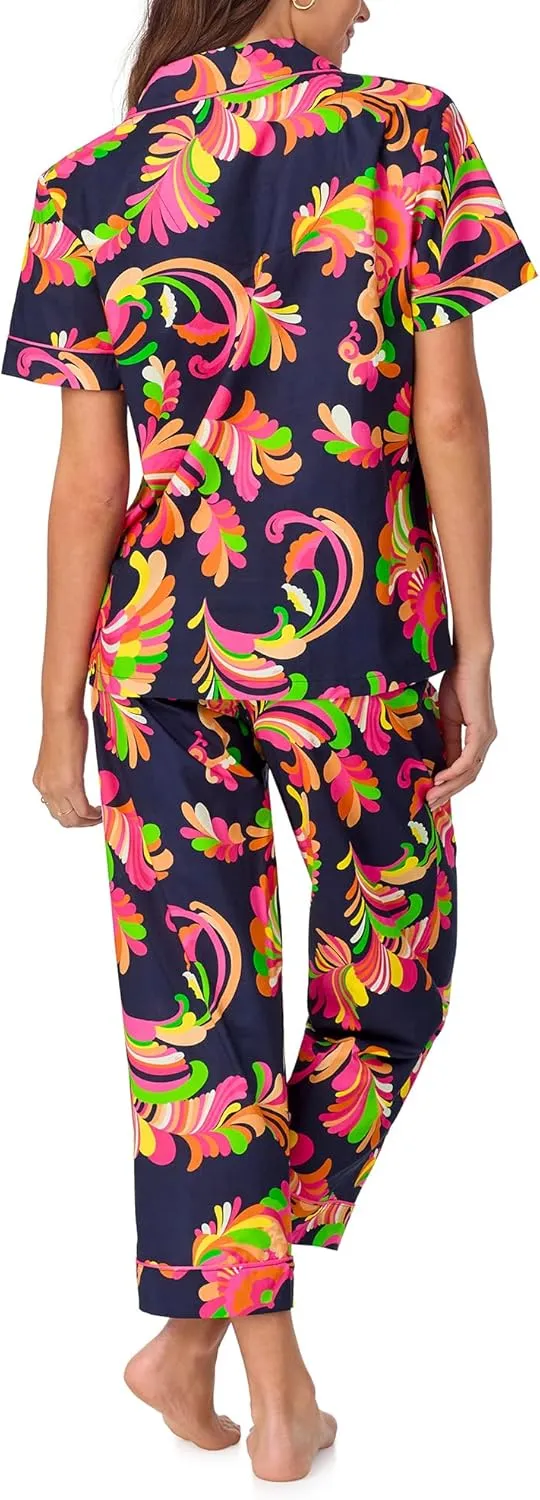 BedHead Pajamas Women's Short Sleeve Cotton Woven Cropped Pajama Set