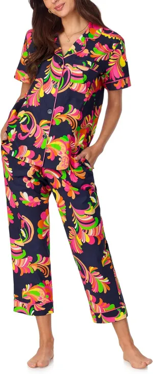BedHead Pajamas Women's Short Sleeve Cotton Woven Cropped Pajama Set