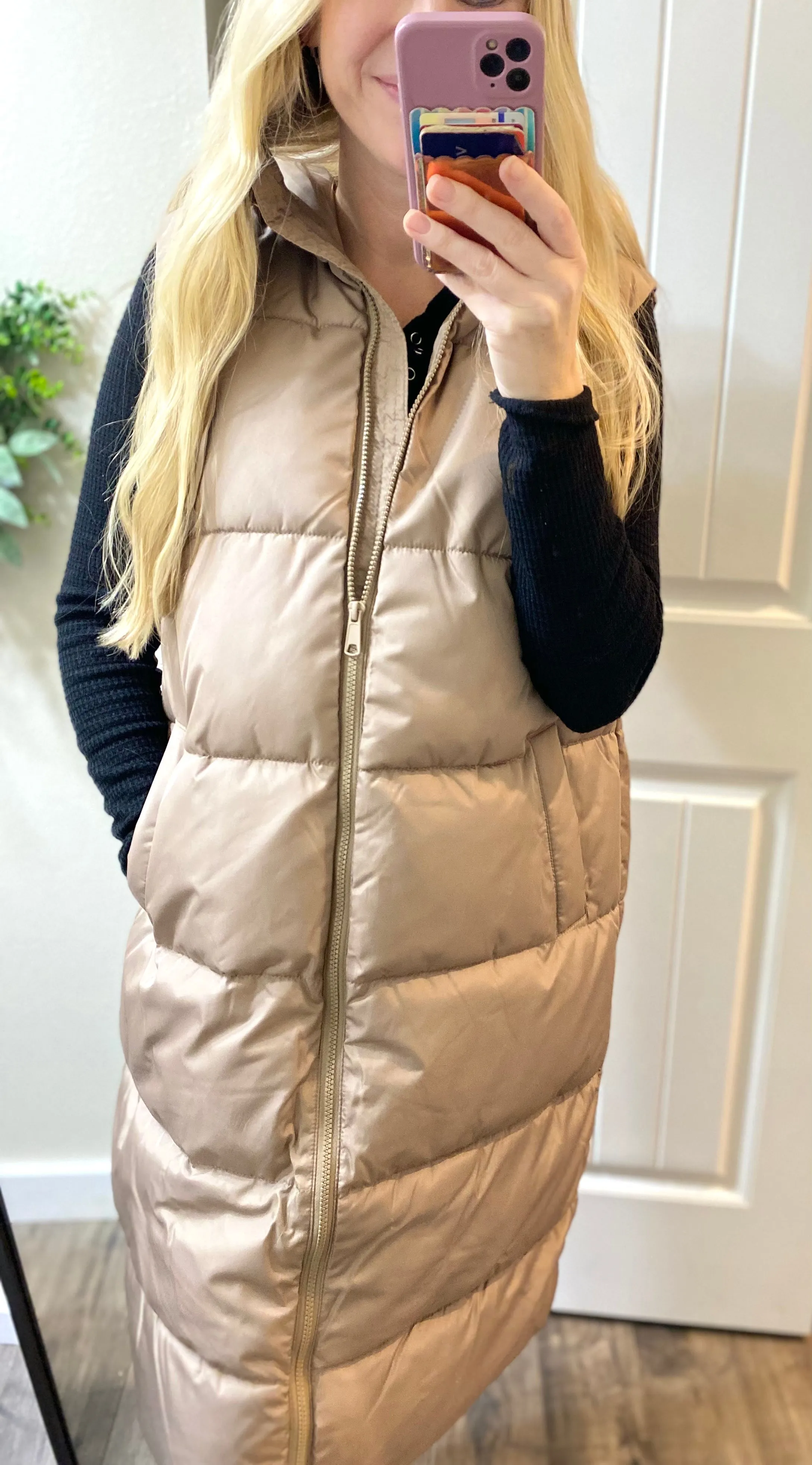 Beige Puff Oversized Long Vest