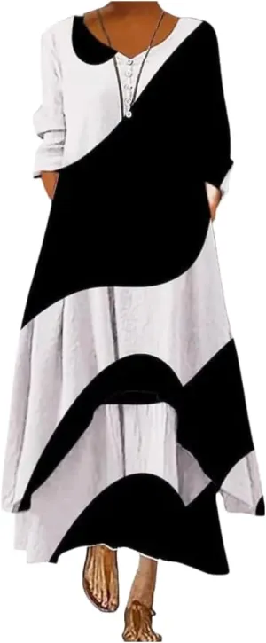 Bengbobar Women's Linen Dress Long Sleeve Maxi Dress Irregular Hem Spring Flowy Plus Size Beach Boho Floral 2 Pieces Dresses