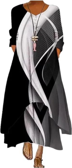 Bengbobar Women's Linen Dress Long Sleeve Maxi Dress Irregular Hem Spring Flowy Plus Size Beach Boho Floral 2 Pieces Dresses