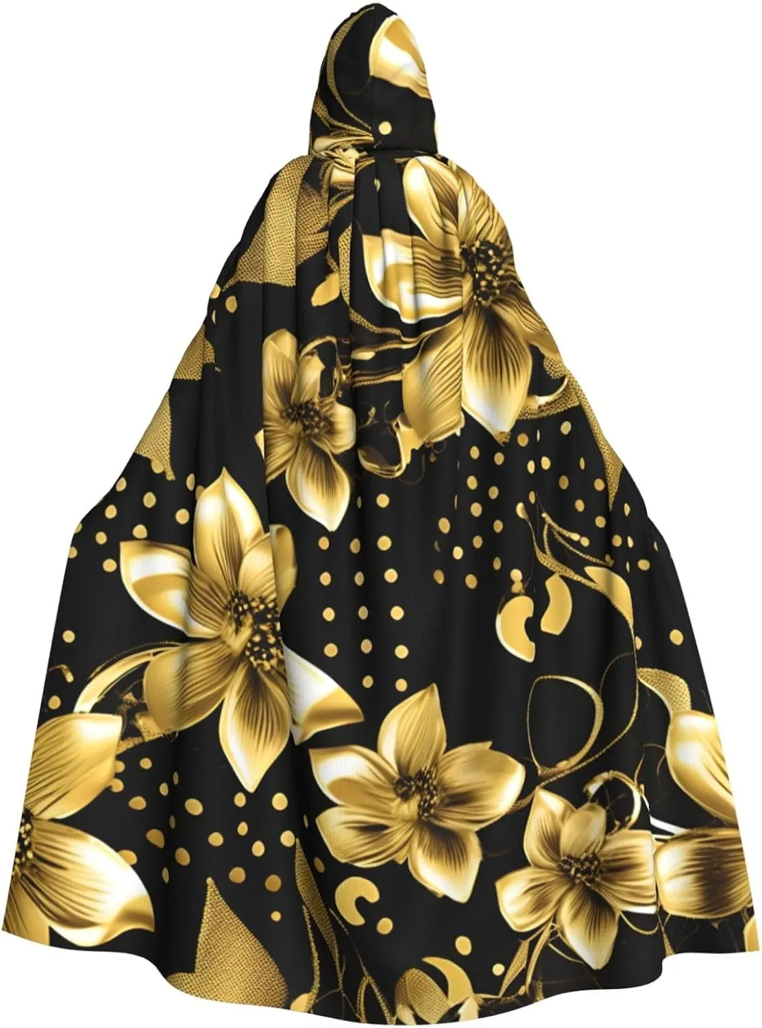 black and gold flowers print Hooded cape for adults, Oversized Hooded Cloak with Bow Tie, Adult party dress cape