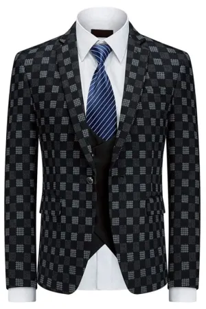 Black And Gray Plaid Three Pieces Prom Suits Regular Fit Business Suits
