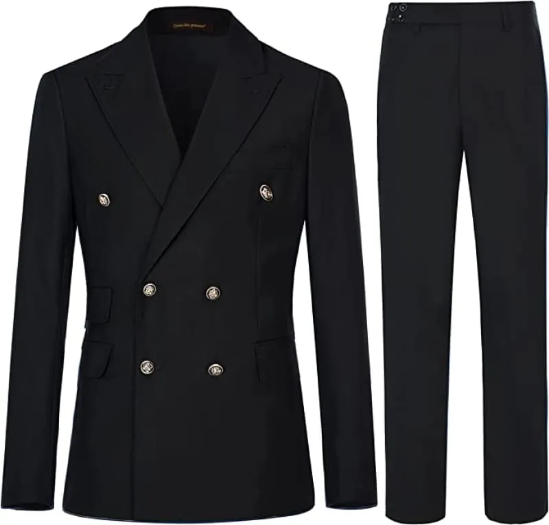 Black Peaked Lapel Double Breasted Business Suits Slim Fit Two Pieces Prom Suits