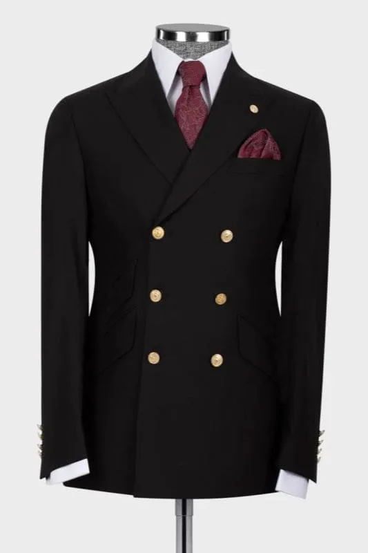 Black Peaked Lapel Double Breasted Business Suits Two Pieces Prom Suits