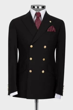 Black Peaked Lapel Double Breasted Business Suits Two Pieces Prom Suits