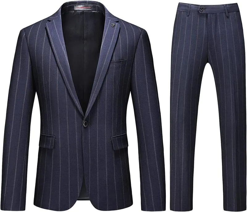 Blue Peaked Lapel Striped Business Suits Men One Button Prom Suits