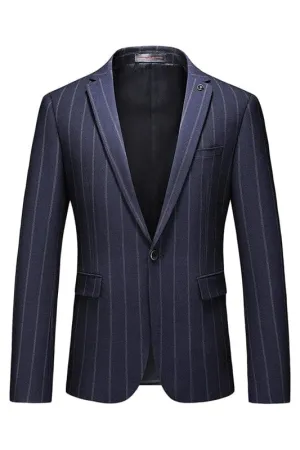 Blue Peaked Lapel Striped Business Suits Men One Button Prom Suits