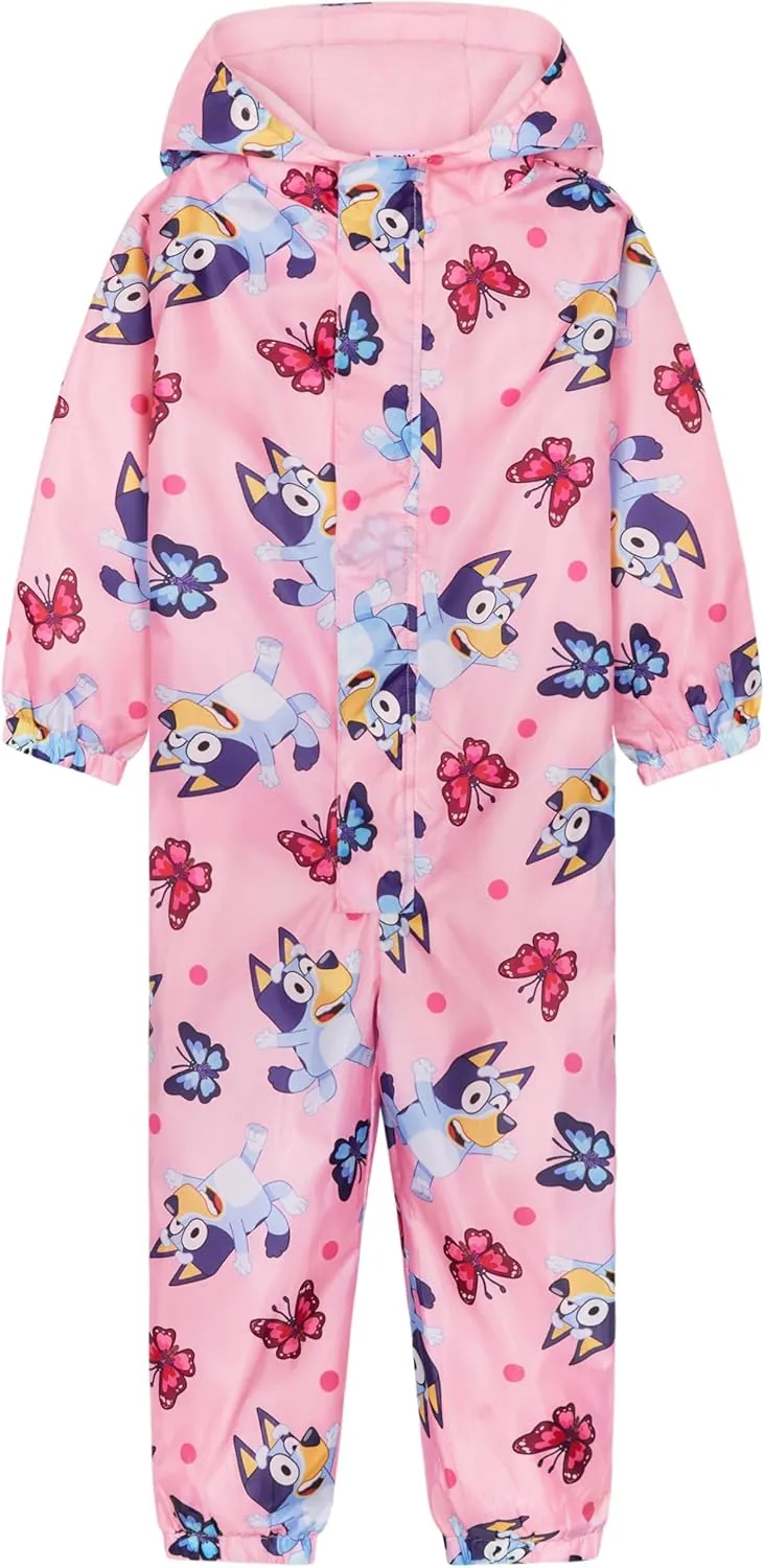 Bluey Girls Rain Suit, Coverall Waterproof Rain Jacket, Breathable Kids Mud Suit with Hood Fleece Lined, Gifts for Kids