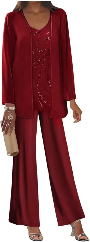 BOLENSYE Women's 3 Pieces Mother of The Bride Dress Pant Suits with Jacket Sequin Lace Formal Dress