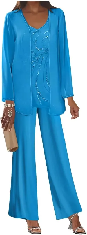 BOLENSYE Women's 3 Pieces Mother of The Bride Dress Pant Suits with Jacket Sequin Lace Formal Dress