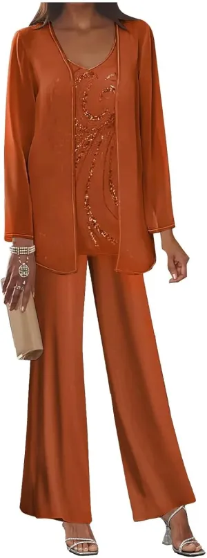 BOLENSYE Women's 3 Pieces Mother of The Bride Dress Pant Suits with Jacket Sequin Lace Formal Dress