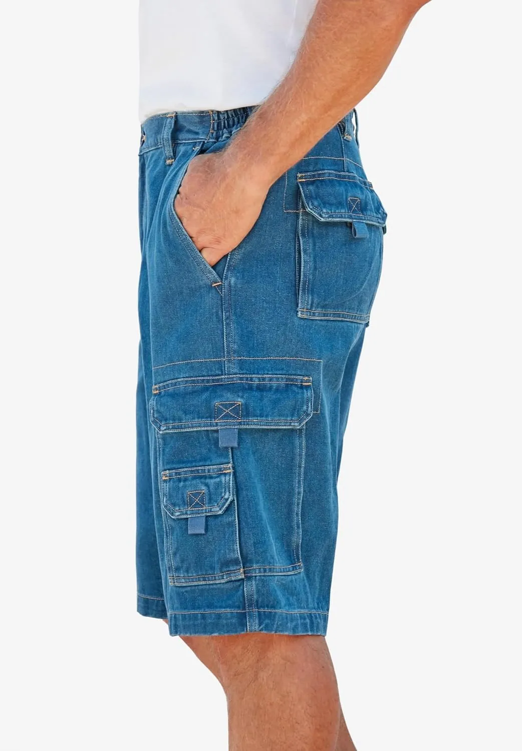 Boulder Creek by Kingsize Men's Big & Tall 12" Side Elastic Denim Cargo Shorts