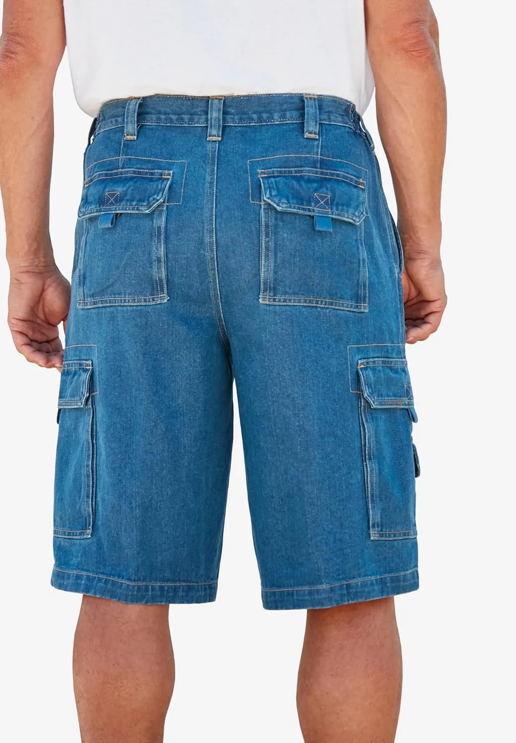 Boulder Creek by Kingsize Men's Big & Tall 12" Side Elastic Denim Cargo Shorts