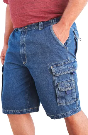 Boulder Creek by Kingsize Men's Big & Tall 12" Side Elastic Denim Cargo Shorts