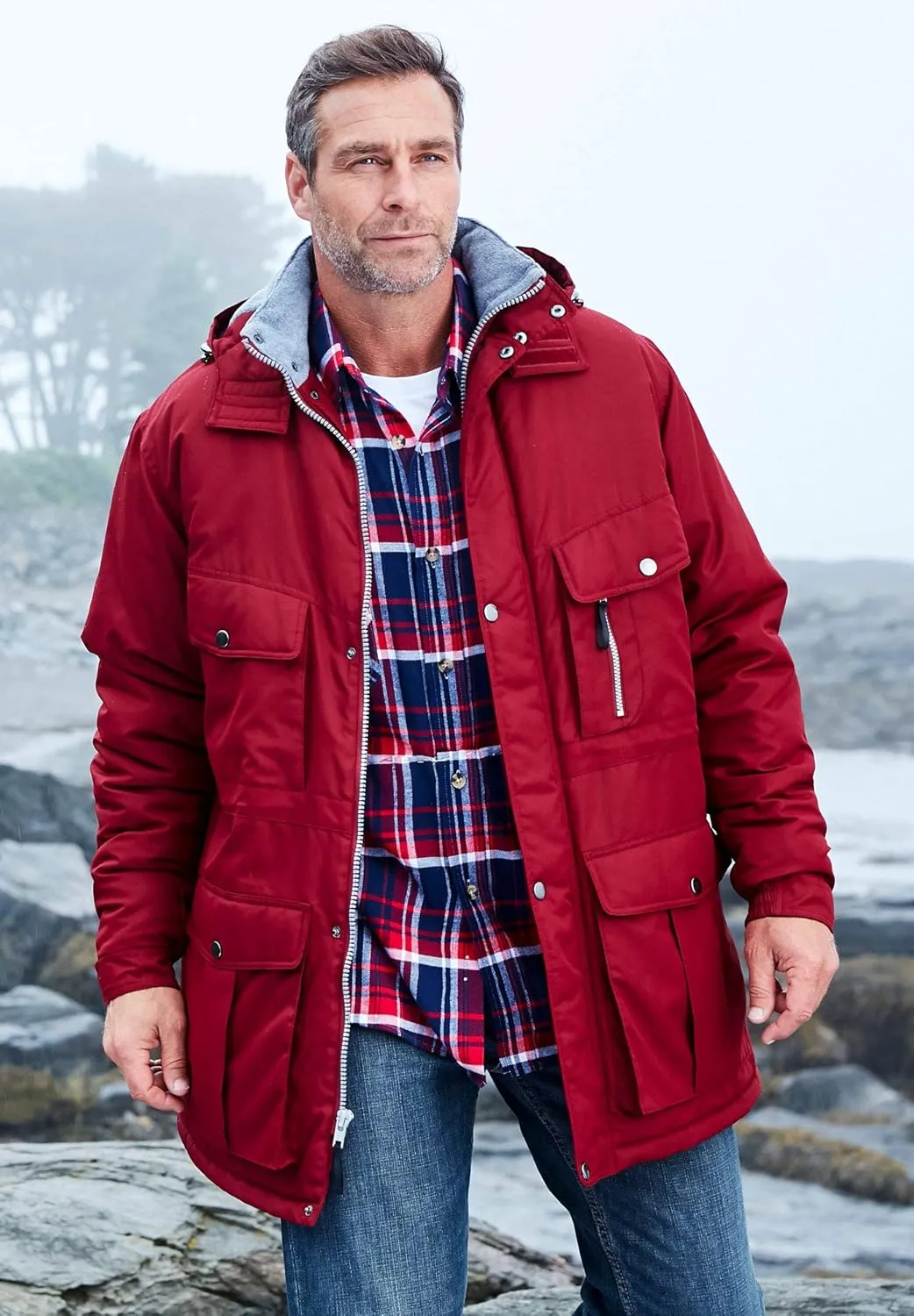 Boulder Creek by KingSize Men's Big & Tall Fleece-Lined Parka With Detachable Hood And 6 Pockets
