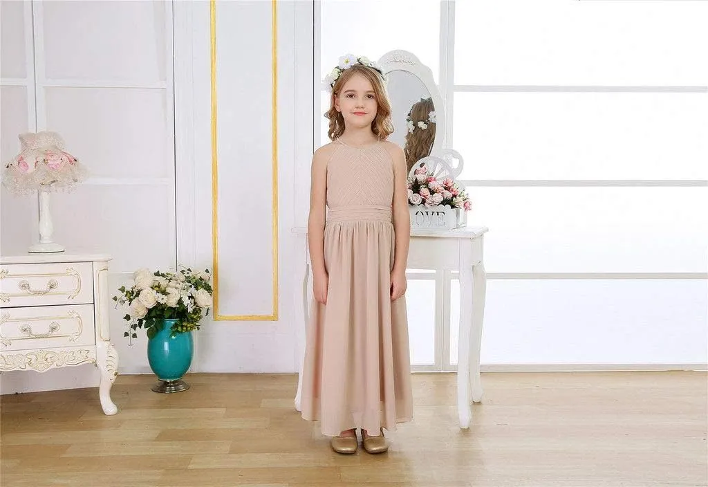 Bow Dream Flower Girl's Dress Ruffled Chiffon Wedding Bridesmaid Youth Big Girls Pageant Party Evening Prom Gowns