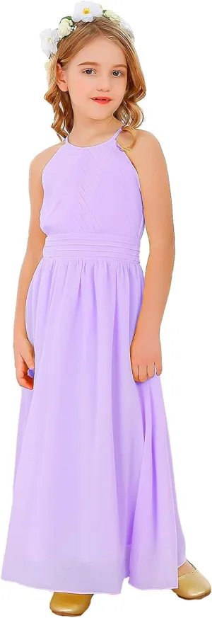 Bow Dream Flower Girl's Dress Ruffled Chiffon Wedding Bridesmaid Youth Big Girls Pageant Party Evening Prom Gowns