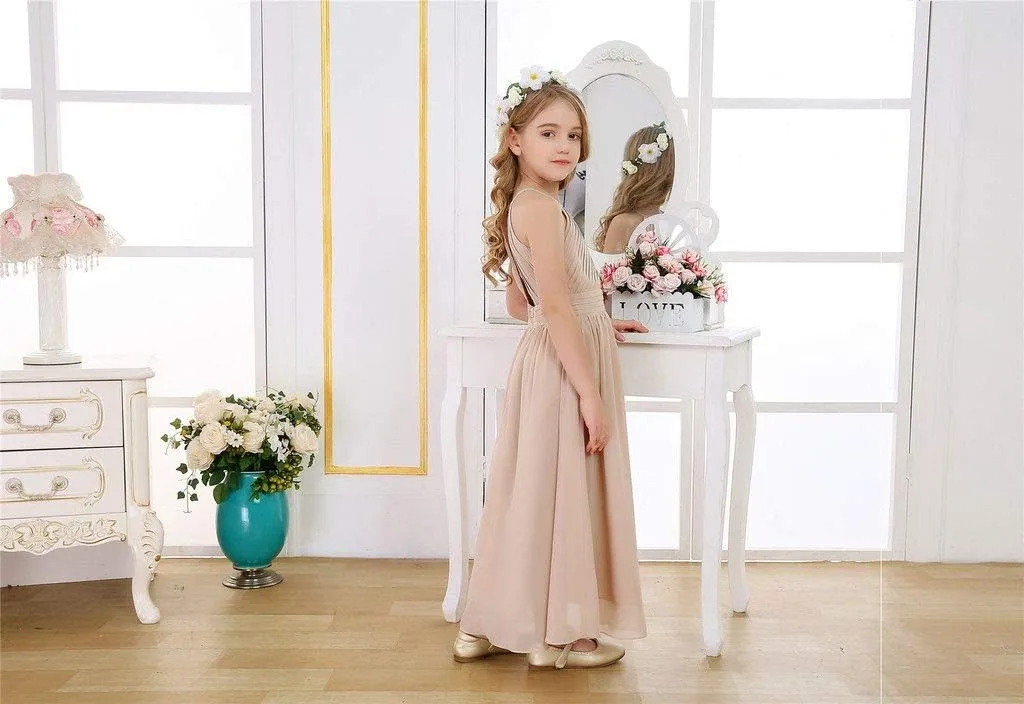 Bow Dream Flower Girl's Dress Ruffled Chiffon Wedding Bridesmaid Youth Big Girls Pageant Party Evening Prom Gowns