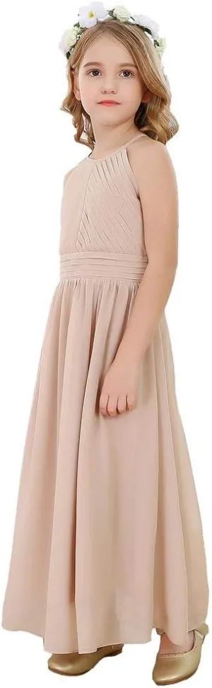 Bow Dream Flower Girl's Dress Ruffled Chiffon Wedding Bridesmaid Youth Big Girls Pageant Party Evening Prom Gowns