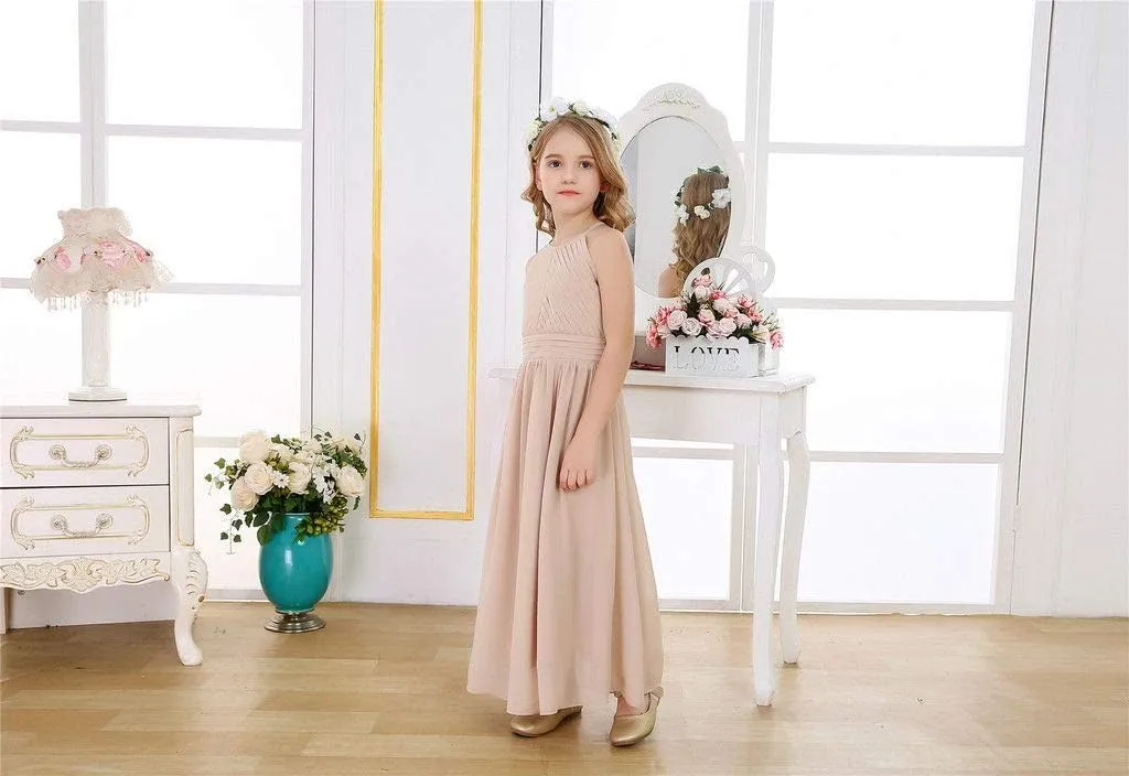 Bow Dream Flower Girl's Dress Ruffled Chiffon Wedding Bridesmaid Youth Big Girls Pageant Party Evening Prom Gowns