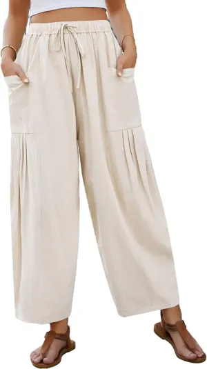 Bozanly Women's Wide Leg Loose Pants Casual High Waist Yoga Slacks Trousers with Drawstring