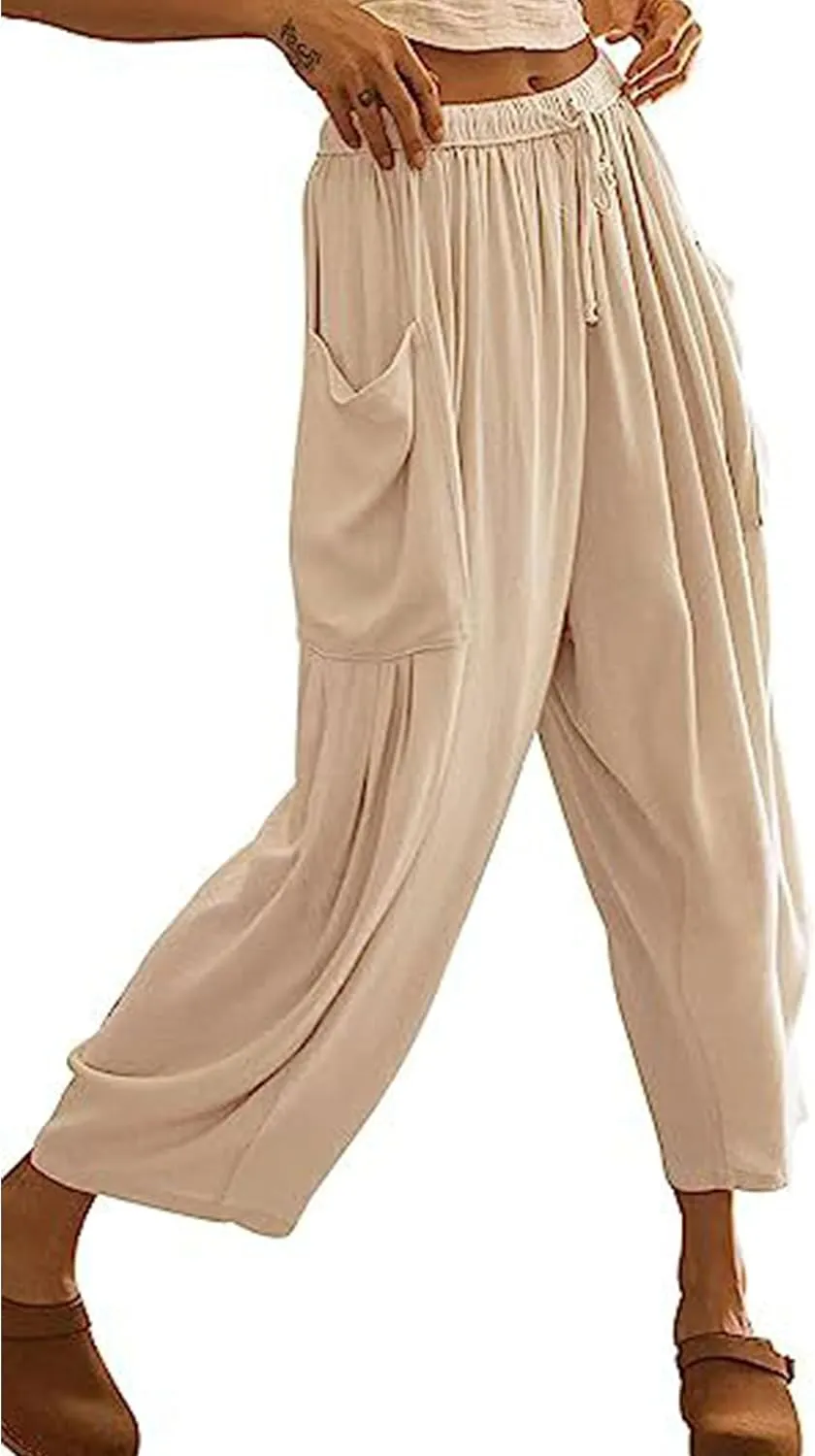 Bozanly Women's Wide Leg Loose Pants Casual High Waist Yoga Slacks Trousers with Drawstring