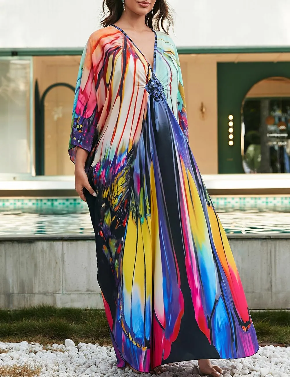 Bsubseach Kaftan Dresses for Women Long Beach Cover Ups Plus Size Swimsuit Coverup Caftan Loungewear