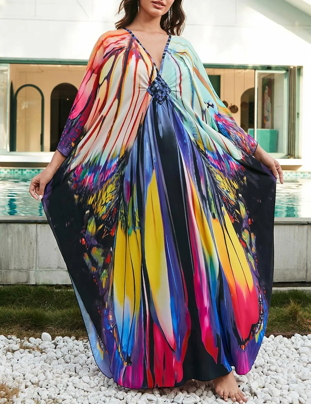 Bsubseach Kaftan Dresses for Women Long Beach Cover Ups Plus Size Swimsuit Coverup Caftan Loungewear