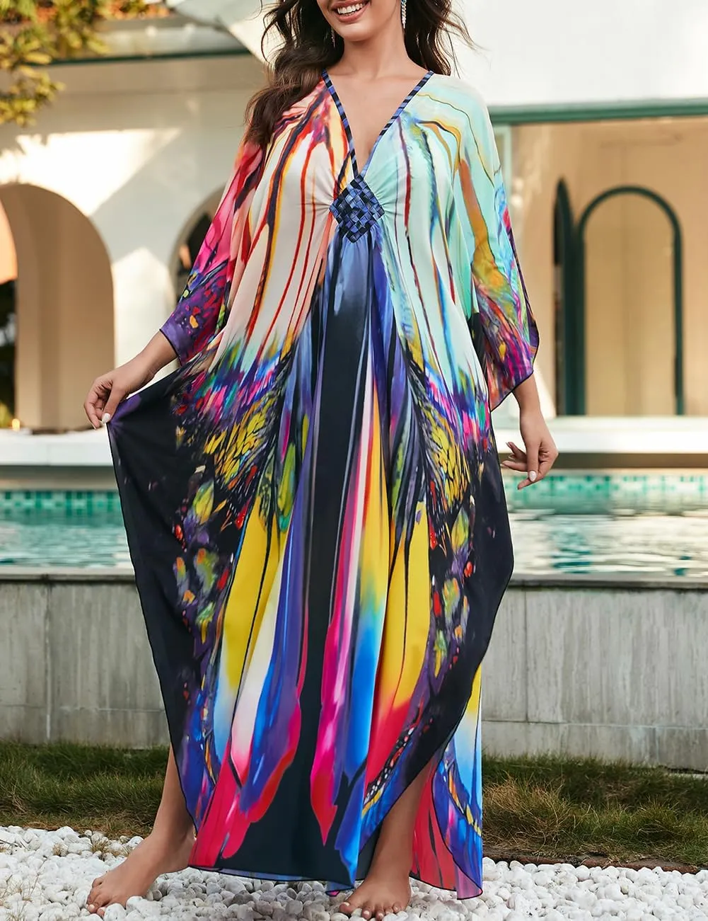 Bsubseach Kaftan Dresses for Women Long Beach Cover Ups Plus Size Swimsuit Coverup Caftan Loungewear