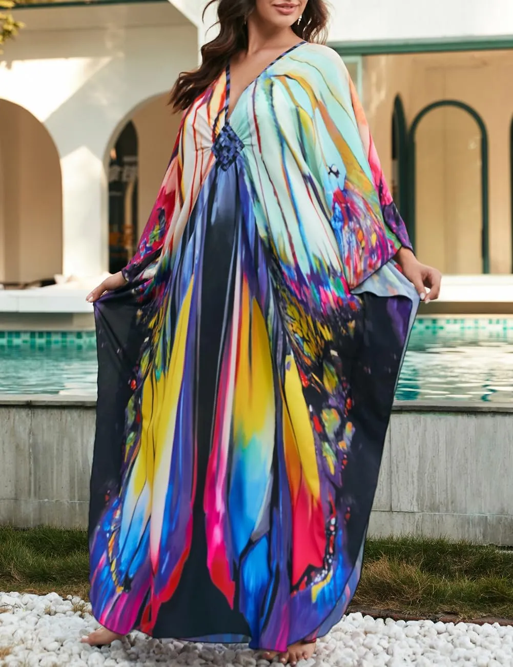 Bsubseach Kaftan Dresses for Women Long Beach Cover Ups Plus Size Swimsuit Coverup Caftan Loungewear
