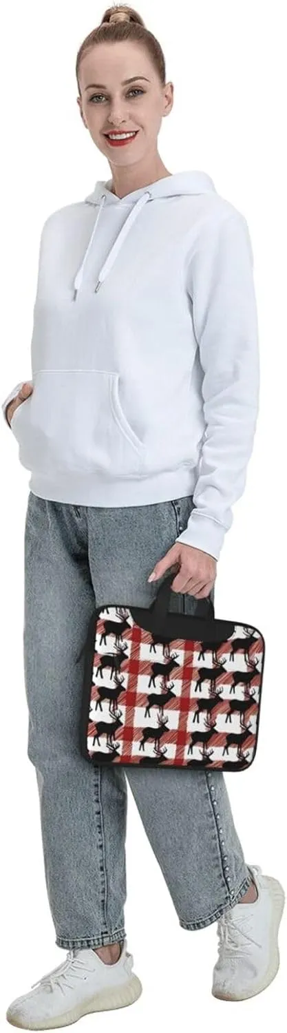 Buffalo Plaid Deer pattern Fashionable and ultra-thin shoulder laptop bag Shockproof soft lining