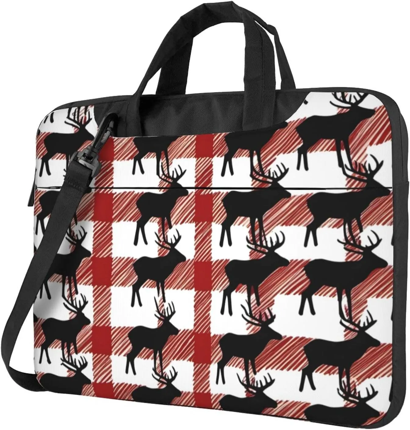 Buffalo Plaid Deer pattern Fashionable and ultra-thin shoulder laptop bag Shockproof soft lining